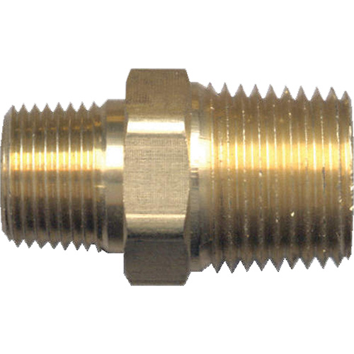 Reducing Hex Nipple, Brass, 1/2" x 3/8", NPT x NPT Nassau Supply