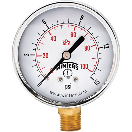 Economy Pressure Gauge, 2-1/2" , 0 - 15 psi, Bottom Mount, Analogue Nassau Supply