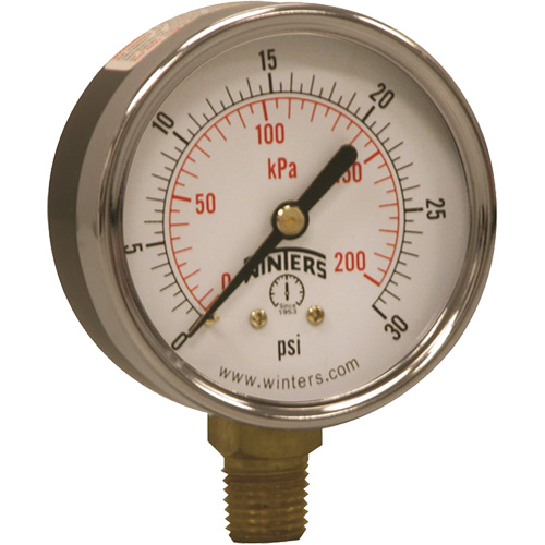 Economy Pressure Gauge, 2-1/2" , 0 - 30 psi, Bottom Mount, Analogue Nassau Supply