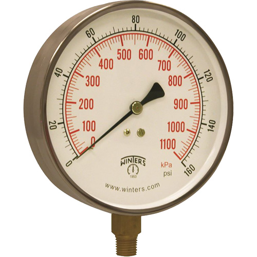 Manom&egrave;tre pour entrepreneur,  4-1/2", 0 - 160 psi, Fixation inf&eacute;rieure, Analogique Nassau Supply