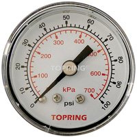 Pressure Gauge, 1-1/2" , 0 - 100 psi, Back Mount, Analogue Nassau Supply
