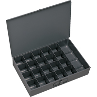 Compartment Scoop Boxes, Steel, 21 Slots, 18" W x 12" D x 3" H, Grey Nassau Supply
