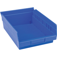 Plastic Shelf Bins, 8-3/8" W x 4" H x 11-5/8" D, Blue, 15 lbs. Capacity CB399 | Nassau Supply
