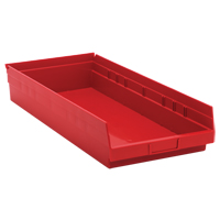 Bacs de rangement pour tablettes, 11-1/8" la x 4" H x 23-5/8" p, Rouge, Capacit&eacute; 50 lb Nassau Supply