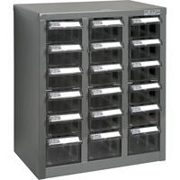 Casiers pour pi&egrave;ces KPC-600, Acier galvanis&eacute;, 18 tiroirs, 13-9/10" x 8-7/10" x 16-3/10", Gris Nassau Supply
