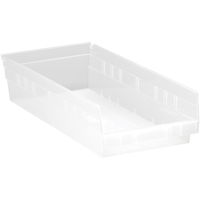 Bacs de rangement pour tablettes, 8-3/8" la x 4" H x 17-7/8" p, Transparent, Capacit&eacute; 40 lb Nassau Supply