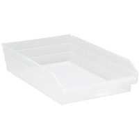 Bacs de rangement pour tablettes, 11-1/8" la x 4" H x 17-7/8" p, Transparent, Capacit&eacute; 40 lb Nassau Supply