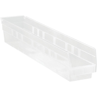 Bacs de rangement pour tablettes, 4-1/8" la x 4" H x 23-5/8" p, Transparent, Capacit&eacute; 50 lb Nassau Supply
