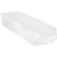 Bacs de rangement pour tablettes, 6-5/8" la x 4" H x 23-5/8" p, Transparent, Capacit&eacute; 50 lb Nassau Supply