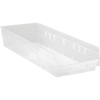 Bacs de rangement pour tablettes, 8-3/8" la x 4" H x 23-5/8" p, Transparent, Capacit&eacute; 50 lb Nassau Supply