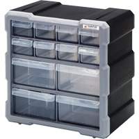 Drawer Cabinet, Plastic, 12 Drawers, 10-1/2" x 6-1/4" x 10-1/4", Black CG061 | Nassau Supply