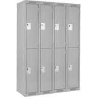 Clean Line Lockers, 2 -tier, Bank of 4, 48" x 18" x 72", Steel, Grey, Rivet (Assembled) Nassau Supply