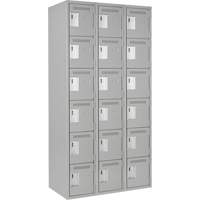 Clean Line Lockerettes, 6 -tier, Bank of 3, 36" x 18" x 72", Steel, Grey, Rivet (Assembled) Nassau Supply