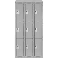 Clean Line Lockers, 3 -tier, Bank of 3, 36" x 18" x 78", Steel, Grey, Rivet (Assembled) Nassau Supply