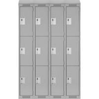 Clean Line Lockers, 3 -tier, Bank of 4, 48" x 18" x 78", Steel, Grey, Rivet (Assembled) Nassau Supply