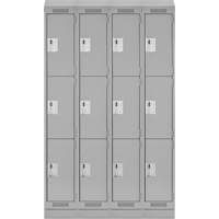 Clean Line Lockers, 3 -tier, Bank of 4, 48" x 18" x 82", Steel, Grey, Rivet (Assembled) Nassau Supply