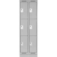 Clean Line Lockers, 3 -tier, Bank of 2, 24" x 18" x 76", Steel, Grey, Rivet (Assembled) Nassau Supply