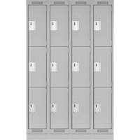 Clean Line Lockers, 3 -tier, Bank of 4, 48" x 18" x 76", Steel, Grey, Rivet (Assembled) Nassau Supply