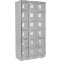Clean Line Lockerette, 6 -tier, Bank of 3, 36" x 18" x 76", Steel, Grey, Rivet (Assembled) Nassau Supply