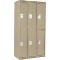 Clean Line Lockers, 2 -tier, Bank of 3, 36" x 18" x 72", Steel, Beige, Rivet (Assembled) Nassau Supply