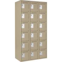 Clean Line Lockerette, 6 -tier, Bank of 3, 36" x 18" x 72", Steel, Beige, Rivet (Assembled) Nassau Supply