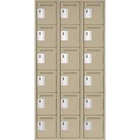 Clean Line Lockerette, 6 -tier, Bank of 3, 36" x 18" x 72", Steel, Beige, Rivet (Assembled) Nassau Supply