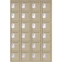 Clean Line Lockerette, 6 -tier, Bank of 4, 48" x 18" x 72", Steel, Beige, Rivet (Assembled) Nassau Supply