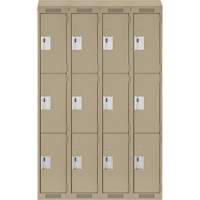 Clean Line Lockers, 3 -tier, Bank of 4, 48" x 18" x 78", Steel, Beige, Rivet (Assembled) Nassau Supply