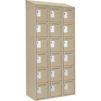 Clean Line Lockerette, 6 -tier, Bank of 3, 36" x 18" x 78", Steel, Beige, Rivet (Assembled) Nassau Supply
