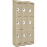 Clean Line Lockers, 3 -tier, Bank of 3, 36" x 18" x 82", Steel, Beige, Rivet (Assembled) Nassau Supply