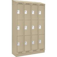 Clean Line Lockers, 3 -tier, Bank of 4, 48" x 18" x 82", Steel, Beige, Rivet (Assembled) Nassau Supply