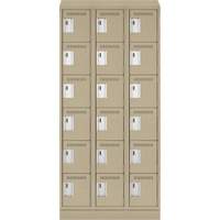 Clean Line Lockerette , 6 -tier, Bank of 3, 36" x 18" x 82", Steel, Beige, Rivet (Assembled) Nassau Supply