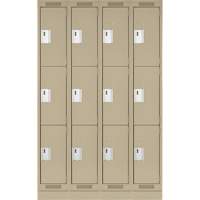 Clean Line Lockers, 3 -tier, Bank of 4, 48" x 18" x 76", Steel, Beige, Rivet (Assembled) Nassau Supply