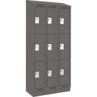 Clean Line Lockers, 3 -tier, Bank of 3, 36" x 18" x 82", Steel, Charcoal, Rivet (Assembled) Nassau Supply