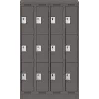 Clean Line Lockers, 3 -tier, Bank of 4, 48" x 18" x 82", Steel, Charcoal, Rivet (Assembled) Nassau Supply