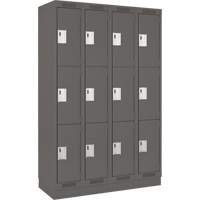Clean Line Lockers, 3 -tier, Bank of 4, 48" x 18" x 76", Steel, Charcoal, Rivet (Assembled) Nassau Supply