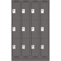 Clean Line Lockers, 3 -tier, Bank of 4, 48" x 18" x 76", Steel, Charcoal, Rivet (Assembled) Nassau Supply