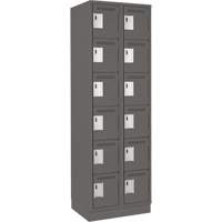 Clean Line Lockerette, 6 -tier, Bank of 2, 24" x 18" x 76", Steel, Charcoal, Rivet (Assembled) Nassau Supply