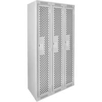 Clean Line Lockers, Bank of 3, 36" x 15" x 72", Steel, Grey, Rivet (Assembled), Perforated Nassau Supply