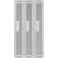 Clean Line Lockers, Bank of 3, 36" x 15" x 72", Steel, Grey, Rivet (Assembled), Perforated Nassau Supply