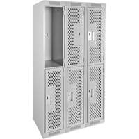 Casiers Clean Line, 2 niveaux, Bloc de 3, 36" x 12" x 72", Acier, Gris, Rivet (assembl&eacute;), Perfor&eacute; Nassau Supply
