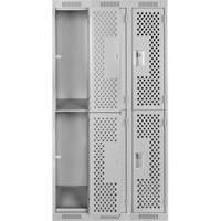 Casiers Clean Line, 2 niveaux, Bloc de 3, 36" x 12" x 72", Acier, Gris, Rivet (assembl&eacute;), Perfor&eacute; Nassau Supply