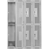 Casiers Clean Line, 2 niveaux, Bloc de 4, 48" x 12" x 72", Acier, Gris, Rivet (assembl&eacute;), Perfor&eacute; Nassau Supply