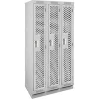 Clean Line Lockers, Bank of 3, 36" x 18" x 76", Steel, Grey, Rivet (Assembled), Perforated Nassau Supply