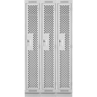 Clean Line Lockers, Bank of 3, 36" x 18" x 76", Steel, Grey, Rivet (Assembled), Perforated Nassau Supply