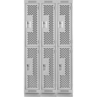 Casiers Clean Line, 2 niveaux, Bloc de 3, 36" x 15" x 76", Acier, Gris, Rivet (assembl&eacute;), Perfor&eacute; Nassau Supply