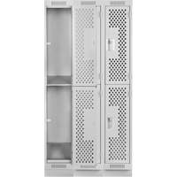 Casiers Clean Line, 2 niveaux, Bloc de 3, 36" x 15" x 76", Acier, Gris, Rivet (assembl&eacute;), Perfor&eacute; Nassau Supply