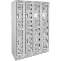 Clean Line Lockers, 2 -tier, Bank of 4, 48" x 15" x 76", Steel, Grey, Rivet (Assembled), Perforated Nassau Supply