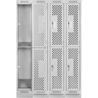 Clean Line Lockers, 2 -tier, Bank of 4, 48" x 15" x 76", Steel, Grey, Rivet (Assembled), Perforated Nassau Supply