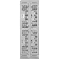 Casiers Clean Line, 2 niveaux, Bloc de 2, 24" x 18" x 82", Acier, Gris, Rivet (assembl&eacute;), Perfor&eacute; Nassau Supply